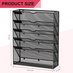 GDINDINFAN Hanging Wall File Organizer 6 Tier Wall Mounted Mail Paper Folder Holder Document Organization Stand, Vertical Desk Magazine Rack for Office Home Cubicle Countertop, Black