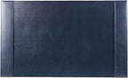 DACASSO Bonded Leather Desk Pad with Side Rails - Luxury Leather Desk Blotter for Writing (30 x 18, Navy Blue)
