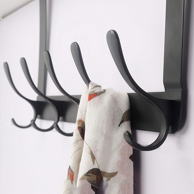 SKOLOO Over The Door Hook, Door Hanger Hooks for Hanging Clothes, Towels, Coats, Hats, Over The Door Towel Hook - Pack of 2, Black, Assembly Required