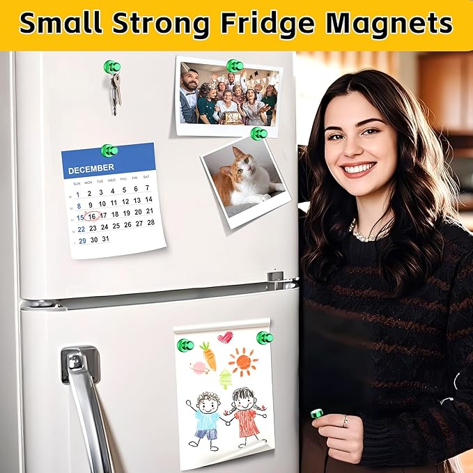 VNDUEEY 16 Pack Green Fridge Magnets, Strong Magnets for Whiteboard, Dry Erase Magnet, Small Magnet for Kitchen, Office, School, Locker, Map Decorative