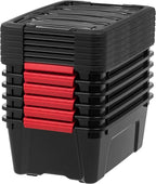 IRIS USA 13 QT Plastic Storage Box with Lid and Latches - 6 Pack - BPA-Free, Garage Organizing Solution, Durable Nestable Stackable Containers, Secure Pull Handle - Black