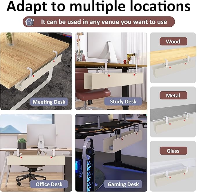 Cotohim Under Desk Cable Management Tray - Under Desk Cord Management - Clamp/Screw Mount - Fabric Wire Management - Cable Raceways Tray Cord Hiders for Office/Home (Beige, 35.8"×5.6")