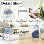Ship Next Day-Custom Name Plate for Desk, Desk Name Plate Personalized, Acrylic Office Desk Accessories, Appreciation Gifts for Coworkers Employee Teachers Boss Women Men (Vintage Flowers)