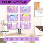 GDINDINFAN 3 Single Pocket Wall File Holder, Mesh Hanging File Folder Paper Organizer, Vertical Wall Mounted Mail Basket, Storage Organization Magazine Rack for Office, Home and School, Light Purple
