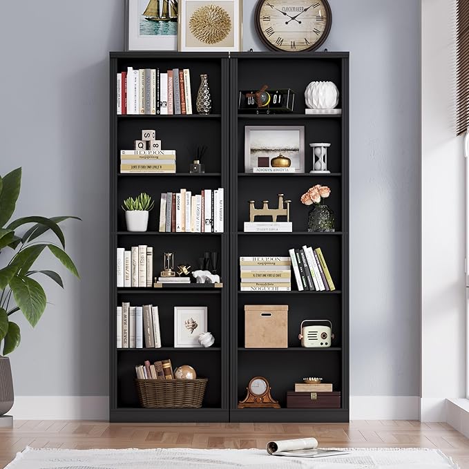 BORNOON 75" Tall Bookshelf, 6-Tier Floor Standing Bookcase with Adjustable Shelves, 24" Wide Open Storage Shelf, Modern Display Organizer for Home Office, Living Room, Bedroom, Study