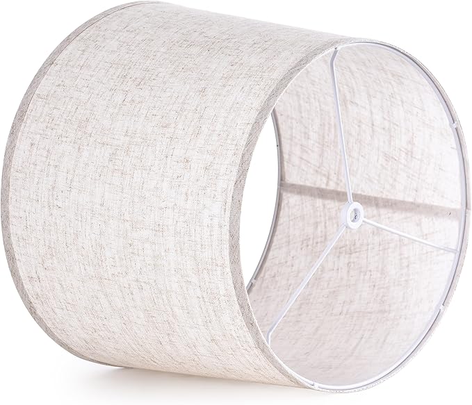 GO&SO Oatmeal Linen Drum Lamp Shade - 11" Top x 13" Bottom x 10" High (Spider) - Farmhouse Style for Table & Bedside Lamps - Replacement Shade - Easy Assembly