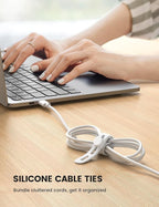 10Pack Silicone Cable Ties Cord Organizer - Lamicall Elastic Wire Ties Management, Travel Must Haves, Halloween Desk Home Office Workspace Accessories, Dorm Room Essentials, White Cable Keeper