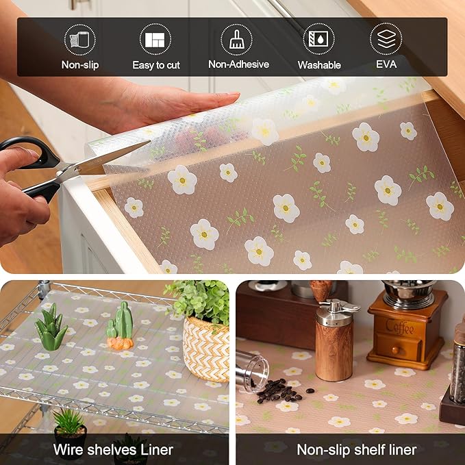 Cooyes Shelf Liner – Premium Non-Adhesive Cabinet & Drawer Liner for Kitchen – Waterproof Shelf Paper with Modern Pattern – Durable EVA Cabinet Mat – Easy to Cut （24" W x 360" L）