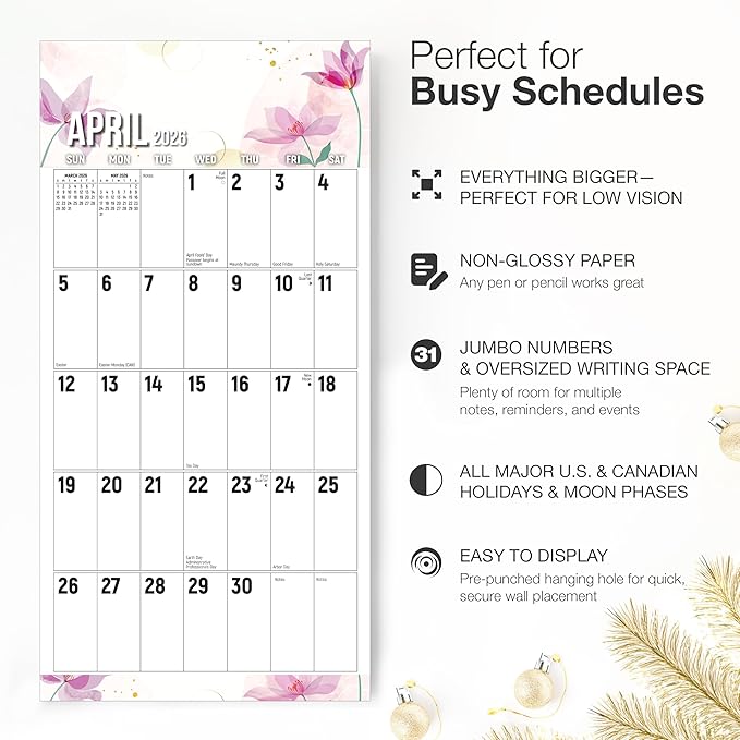 RED EMBER The Big Grid - Floral 2026 Wall Calendar 12 Month | 12" x 24" Open | Thick & Sturdy Paper | Holiday Gift | Jumbo Large Print Nature Calendar 2026