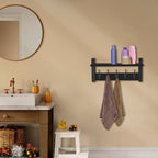 Sorbus Coat Hooks Wall Mount with Shelf – 16 Inch Coat Rack Wall Mount with 5 Heavy Duty Hooks – Floating Wall Shelf with Hooks for Entryway, Bathroom, Bedroom, Kitchen, or Mudroom (Black)