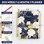 SUNEE 2026 Weekly and Monthly Planner - from January 2026 - December 2026, Daily Agenda Planner with Monthly Tab, Flexible Cover, Note Pages, Pockets, Bookmark, Spiral Binding, Vintage Floral, 6.4" x 8.3"