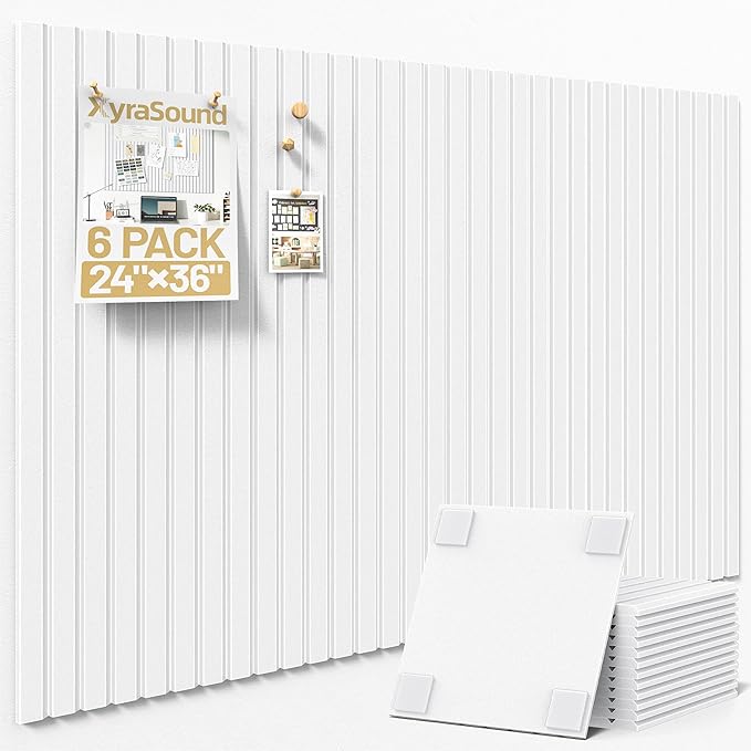 Large Cork Board for Wall 36" x 24" White Bulletin Board with Safe Removable Adhesive Squares for Pictures Photos, Alternative CorkBoard Felt Pin Boards Tiles for Office Classroom Wall Decor - 6 Pack