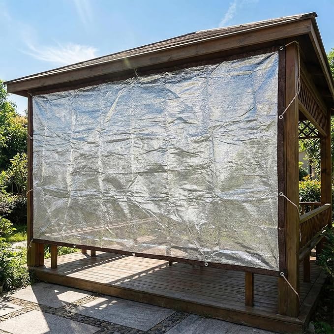 Mindsoft 70% Aluminet Shade Cloth Reflective Tarp 10 x 20 ft Aluminum Cloth Porch Privacy Screen with Grommets Durable Mesh Canopy for Car Garden Patio Pergola Sun Shade Cover(1 Set)