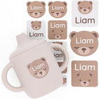 Large Name Labels for Kids (33) - Custom Stickers for Daycare and School Supplies - Durable, Waterproof Stickers for Water Bottles, Lunch Boxes, and More with Unique Designs - Bear