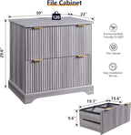 JXQTLINGMU 2 Drawer File Cabinet with Charging Station, 30" Fluted Lateral File Cabinet w/Files Hanging Rod for Letter/Legal/A4, Large Tabletop for Printer, Office Wood Printer Cabinets, Grey