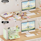 OPNICE Desk Organizer, 5-Tier Paper File Organizer with Drawer & Pen Holder, Office Desk Accessories, Workspace Desktop Organizer for Office Supplies(Green)