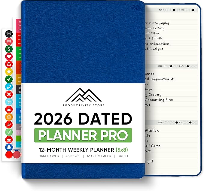 Dated, 2026 Planner, 5.8” x 8.3” - The #1 Productivity Planner to Achieve Your 2026 Goals - Planner 2026-2027 by PRODUCTIVITY STORE (A5, NAVY BLUE)