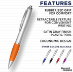 DISCOUNT PROMOS Ballpoint Pens With Rubber Grip, 10 pack, Black Ink Writing Pens in Bulk, Orange