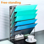 Delifox 7-Compartment Wall Mounted Hanging File Organizer Cubicle Wall File Holder Vertical Document Organizer for Office Home, Black