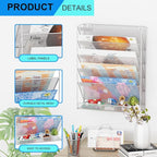 GDINDINFAN Wall File Organizer Holder Mesh Hanging Paper Document Holder, Vertical 6 Pocket Tier for Office Home, Silver