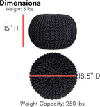 BIRDROCK HOME Round Pouf Ottoman | Cotton Braided Foot Stool with Bean Bag Filling | Boho Foot Rest for Living Room & Bedroom | Compact & Comfortable Seating, Lightweight & Soft | Charcoal