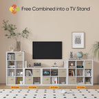 Bookshelf with Storage Bin, 6-Cube Storage Organizer, Modern Wood Open Bookcase, Multifunctional Display Cubicle Shelf for Living Room, Bedroom, Home Office, White