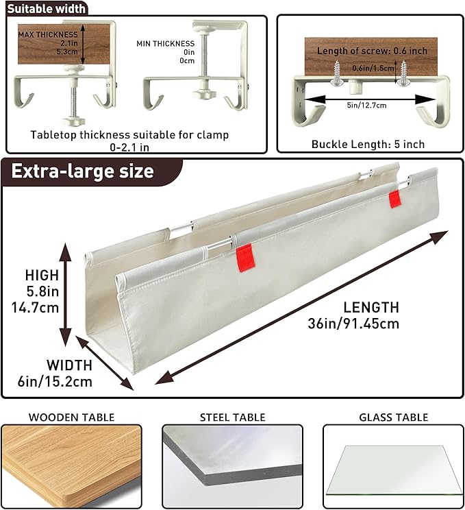 AHOMO [Upgraded] Under Desk Cable Management, 36" Cord Organizer, with Silicone Pads (No Scratch!), 16 Cable Ties, Washable PE Honeycomb Base,Fits Any Desk 0-2.1", No Stinky Cardboard! Beige