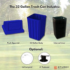 Sturdy Essentials Campus Collection 32 Gallon Square Slatted 100% Recycled Plastic Heavy-Duty Commercial Outdoor or Indoor Trash Can with Push Top Lid | Great for Schools and Businesses - Blue
