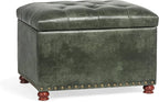 Decent Home 24'' Leather Ottoman with Storage Rectangle Foot Rest Ottomans Stool for Living Room(Green,Leather Texture)