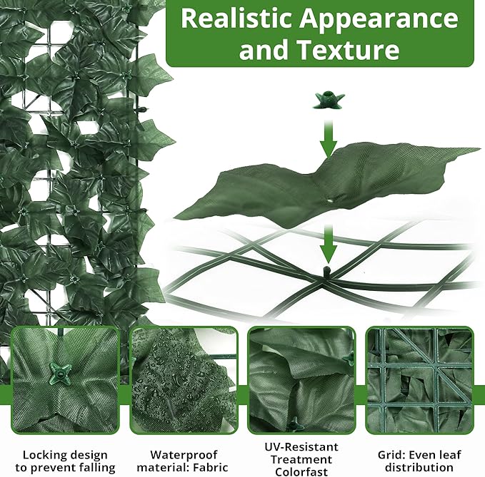 ZhiYo-GD Faux Ivy Privacy Fence Screen, 138x39 in Artificial Ivy Privacy Fence, Artificial Ivy Vine and Green Leaf Hedge Panels for Outdoor Wall Decor, Balcony, Patio, Apartment, Garden, and Yard