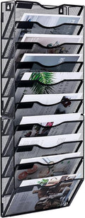Solinxe Wall File Holder, 10 Pockets Hanging File Folder, Paper Organizer Storage, Document Rack, Mail Holder, Magazine Rack, Wall Organizer for Office, Black