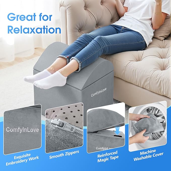 ComfyInLove Foot Rest for Under Desk at Work - Non-Slip Foot Stool with 3 Adjustable Heights, Ergonomic Under Desk Footrest with Washable Cover for Desk, Home, Office, Car (Light Grey)