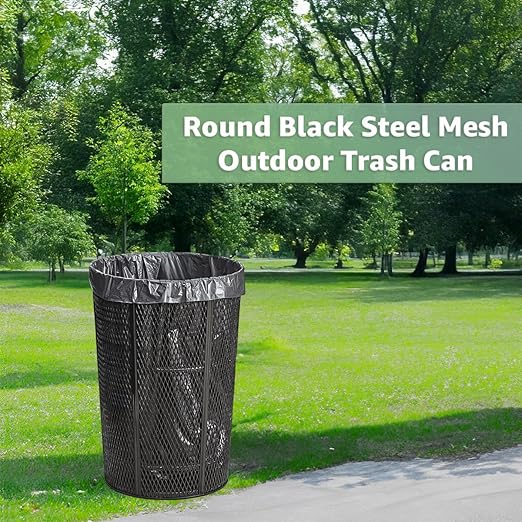 Zedfire 48 Gallon Mesh Black Waste Bin, Steel Outdoor Heavy-Duty Commercial Trash Can, Round Recycle Container, Durable Garbage Can for Parks, Municipalities, Parking, Schools