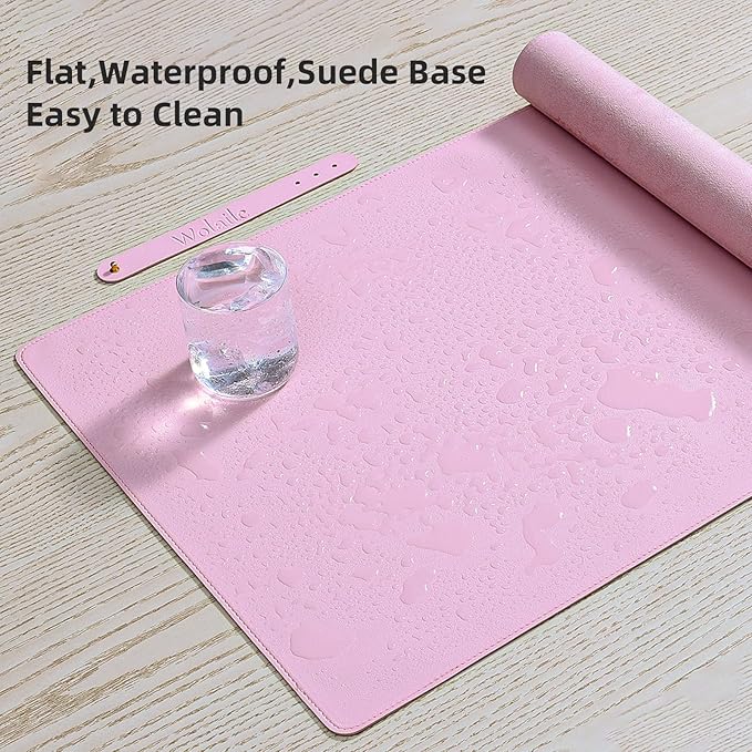 Wolaile PU Leather Desk Pad Blotter,Light Pink Waterproof Office Desktop Mat for Women,36x17in Non-Slip Large Mouse Pad Writing Protector