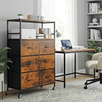 DreamDashio 51" H Tall Mobile File Cabinet, Rolling Printer Stand with 6 Drawers, Adjustable Hanging Rails for A4/Letter/Legal Files, Fabric Vertical Filing Cabinet for Home Office, Rustic Brown