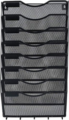 EasyPAG 8 Pocket Mesh Wall File Organizer with Key Hooks, Hanging Paper Folder Holder with Classify Label, Vertical Wall Mount Mail Organizer for Office Home Classroom, Black