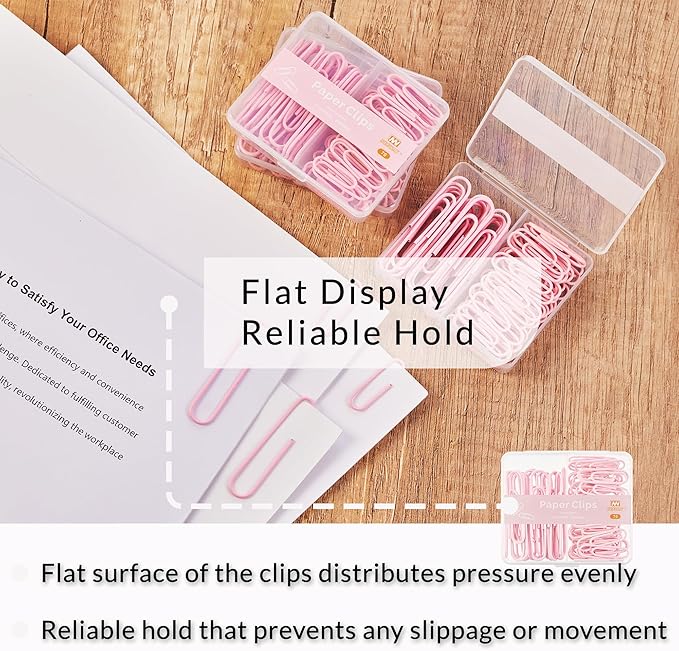 NEEWAY Colorful Paper Clips Assorted Sizes, Small and Large Paperclips, 210 Count, 3 Pack of 70 (Light Pink)