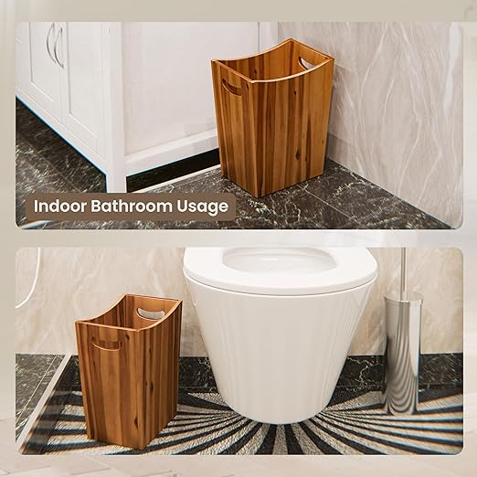 Tidita 2 Gallon Acacia Wooden Bin, Wastebasket – Small Trash Can, Decorative Bathroom Trash Can, Waste Basket for Bedroom, Office Garbage Can, Wood Bathroom Accessories, Boho Bedroom Decor