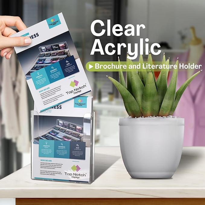 Top Notch Displays Acrylic Brochure Holder for Wall Mounting, Clear Display for 8.5" x 11" Flyers, Literature Holder for Magazines, Pamphlets, Menus, Includes Screws & Plastic Anchors – Pack of 4