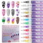 EBANKU 12 Colors Nail Art Pens Kit 0.5MM Ultra-Fine Tip 3D Nail Polish Pens Quick-Dry Acrylic Paint Pens Nail Markers Dotting Tools for Home & Salon Manicure