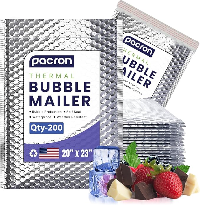 200-Pack Insulated Silver Thermal Bubble Mailers 20 x 23 - Waterproof Metallic Foil Self-Sealing Padded Envelopes for Cold Shipping, Perishables, Food, Cosmetics, Pharmaceuticals