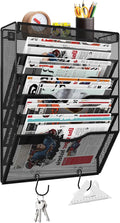 KZWKRG 6 Tier Wall File Organizer Hanging Vertical File Organizer, Wall Mounted Mail Paper Document Folder Holder, Mesh Magazine Rack Mail Document Organizer for Office School Home(Black)