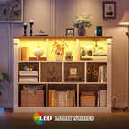 EnHomee 10 Cube Storage Organizer with LED Light and Charging Station Wood Cube Shelf White Bookshelf for Bedroom Living Room,Office,White