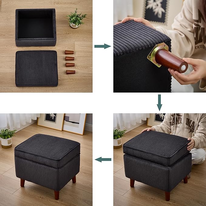 FAGAGA Storage Ottoman with Adjustable Lid, Soft Step Stool, Footrest and Seat, Ottoman Foot Rest for Living Room, Bedroom, Dorm, Dark Gray