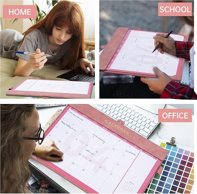 Yoment Desk Calendar 2026 Leather Desk Calendar with To-Do Lists, 13 Months Desk Pad Wall Calendar with Pen Holders PVC Cover for Work Office School Home Women Men, Dec 2025-Dec 2026, 17 x 12, Pink
