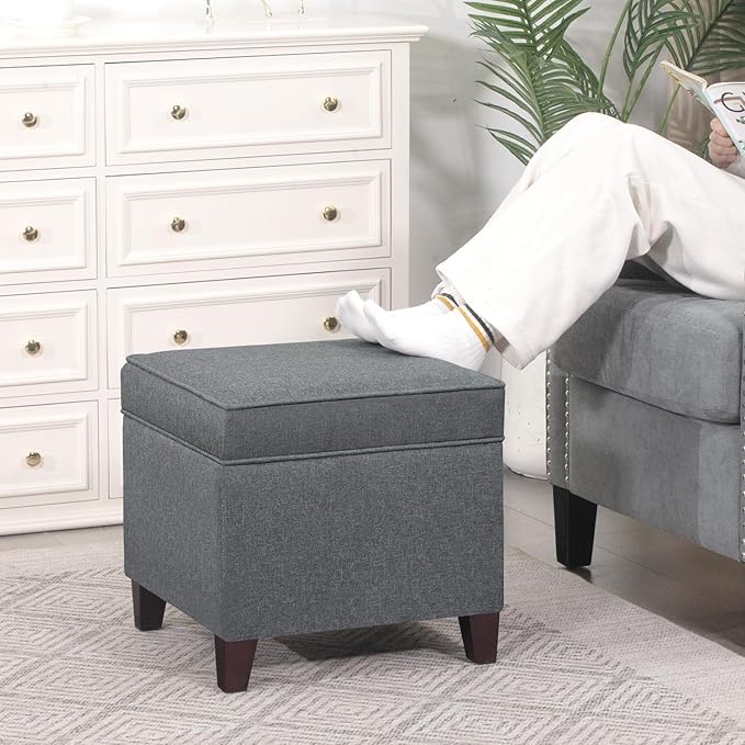 Adeco Chest and Footrest-Square Seat Storage Bench Ottoman, Gray