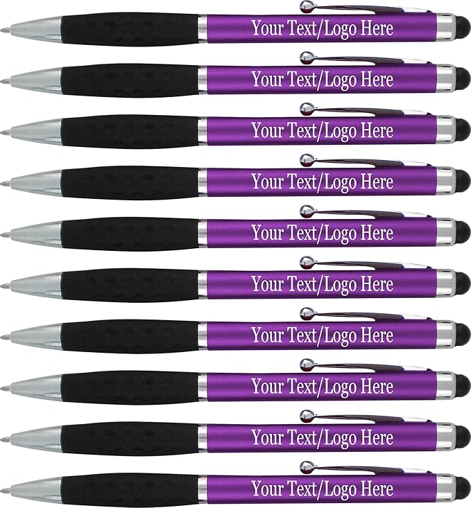 SyPen Personalized Stylus Pens With your Custom Logo or Text-300 Pack Bulk-for Businesses, Parties, and Events, 2 in 1 Ballpoint Pen & Stylus for Touchscreen Devices, Purple Barrel, Black Ink