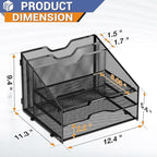 GAWERK Letter Tray Organizer, Mesh Desk File Organizer with 3 Paper Trays and 2 Vertical Upright Section, Blank