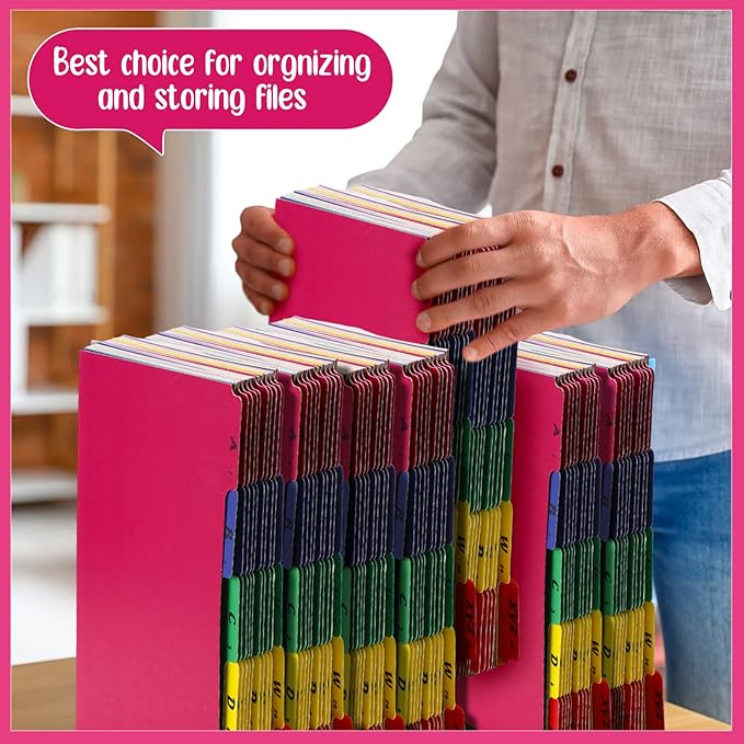 Noveread 1 Set 25 Alphabet File Dividers A-Z Tab Letter Size 1/5 Cut Tab Positions Alphabetical Number File Folder Organizer Guides Cabinet and Desk Dividers for School Office(Bright Colors)