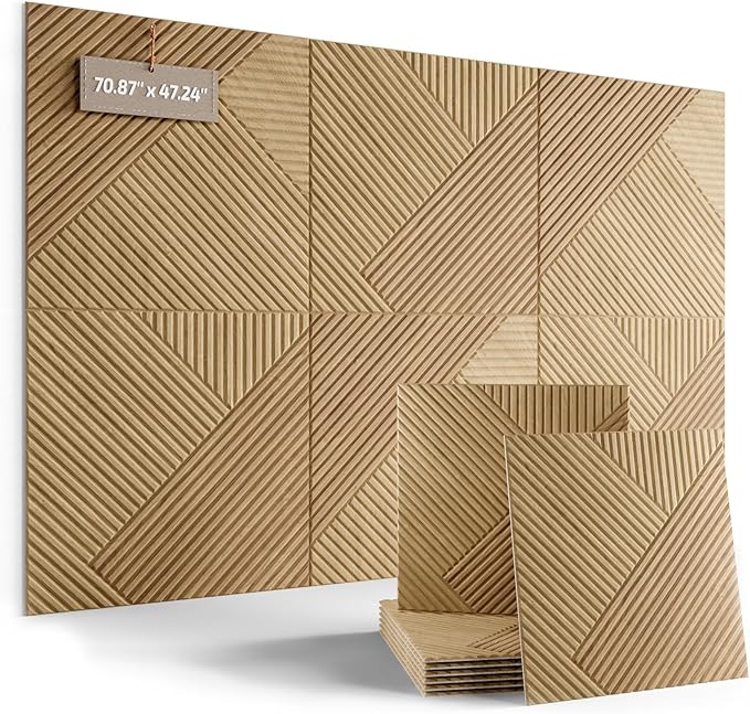 Fluxynara Large Felt Bulletin Board,Cork Board Alternative 70.87'' x 47.24'' Art Acoustical Wall Panels-6 Pack with 60 Adhesive Tabs,for Recording Studio/Home Offices-Natural Oak/Diamond